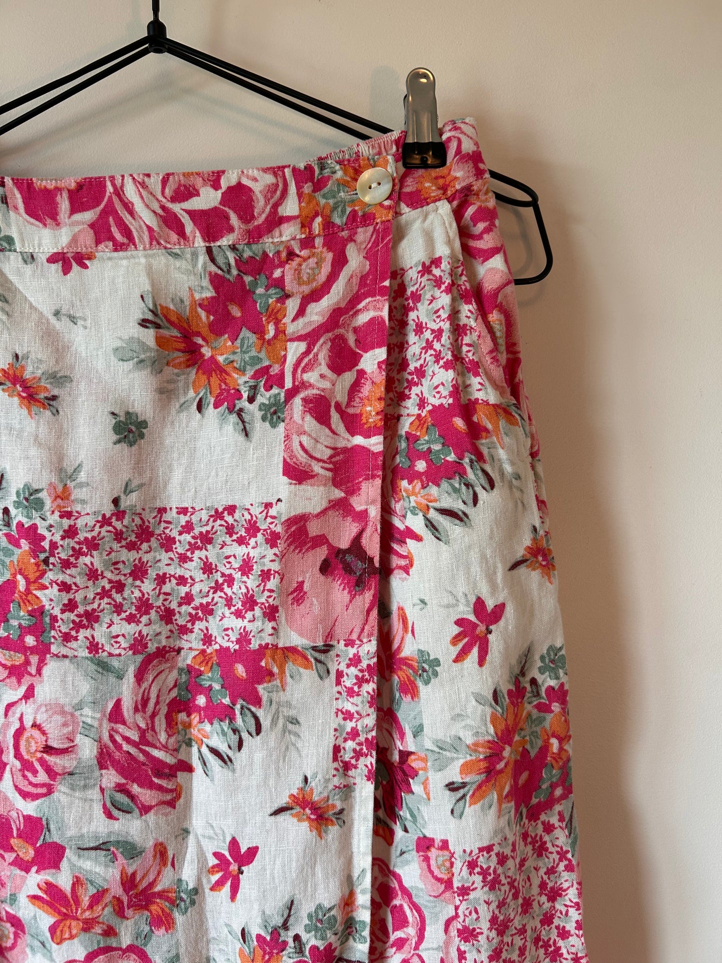 100% Linen Floral Wrap Midi Skirt (M)