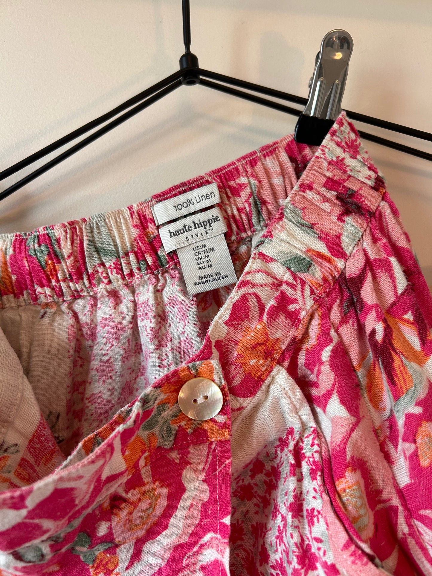 100% Linen Floral Wrap Midi Skirt (M)