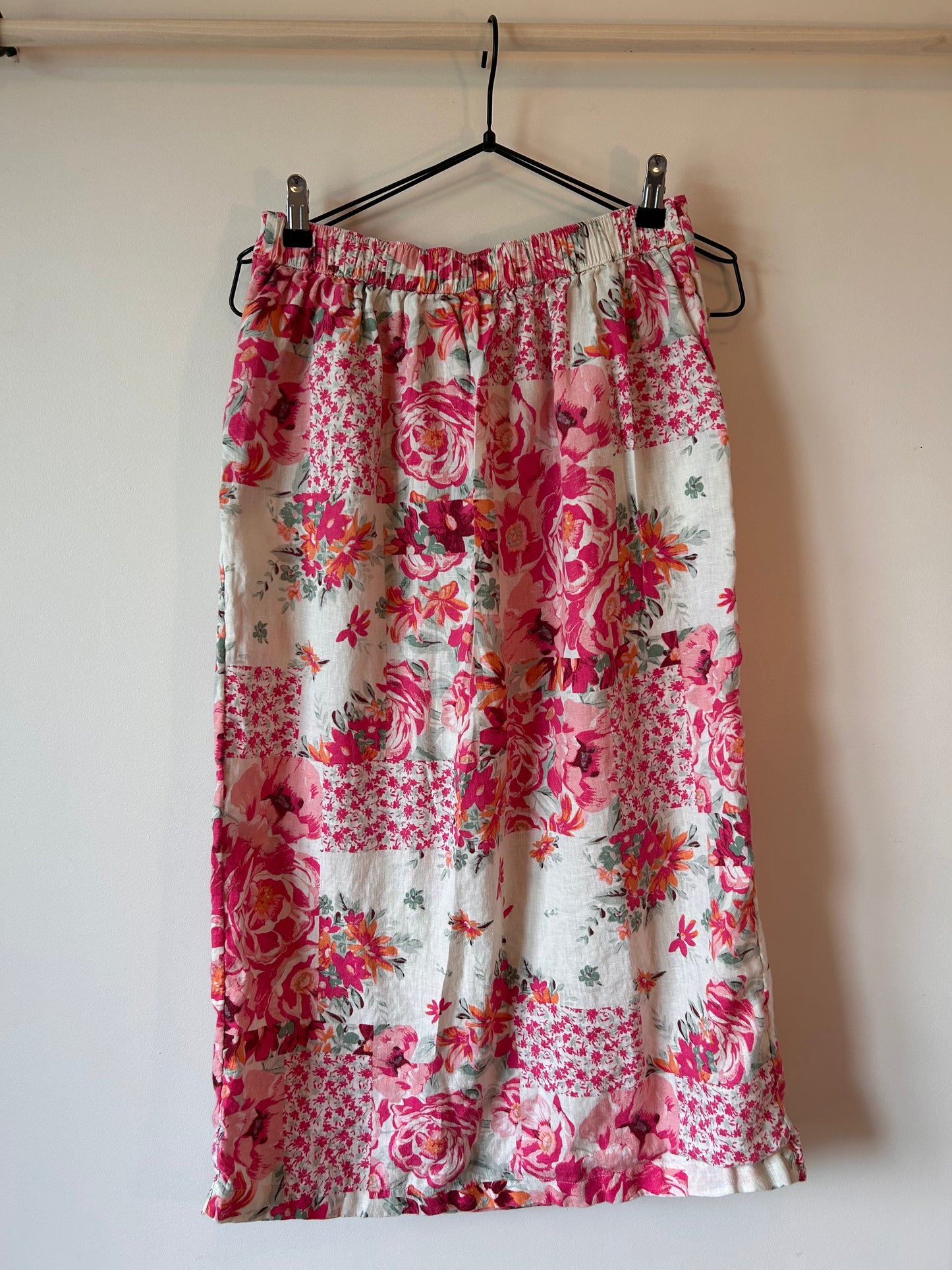 100% Linen Floral Wrap Midi Skirt (M)